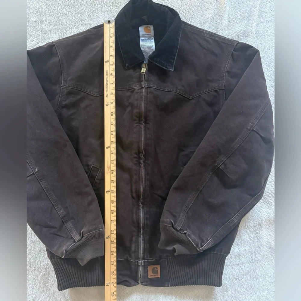 Carhartt Brown Bomber Jacket with Black Corduroy Collar - Picture 3 of 9